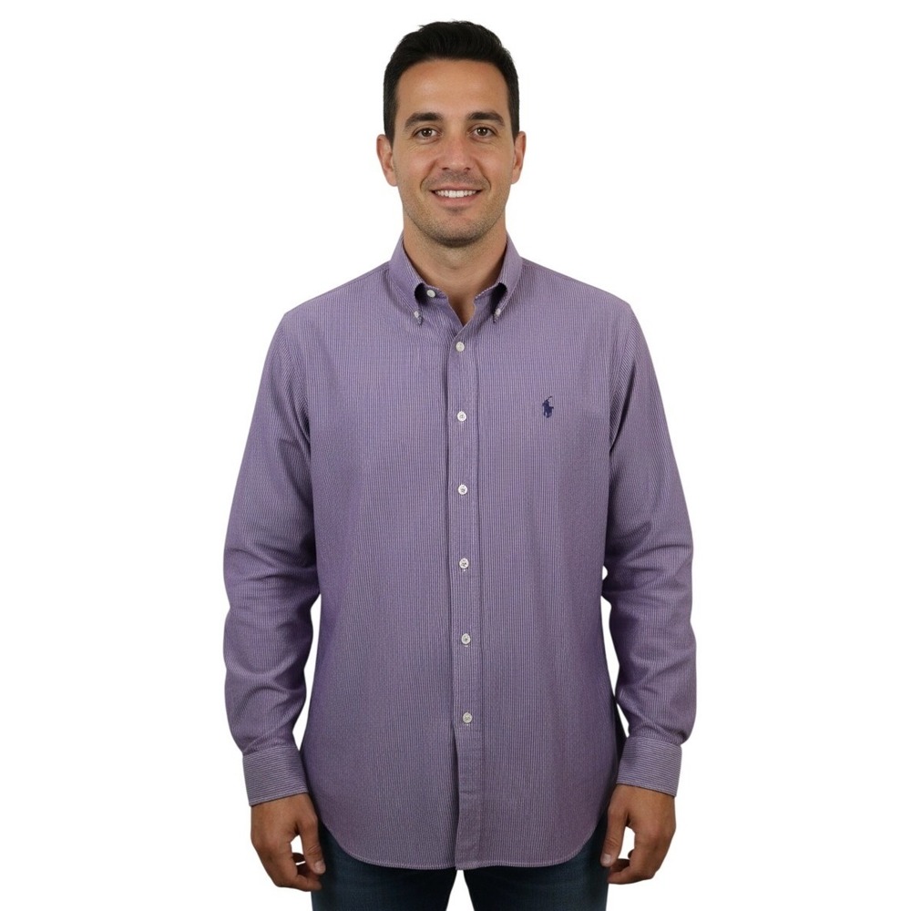 Ralph Lauren McMeel Men's Size XXL‎ Purple White Striped Button Down Shirt